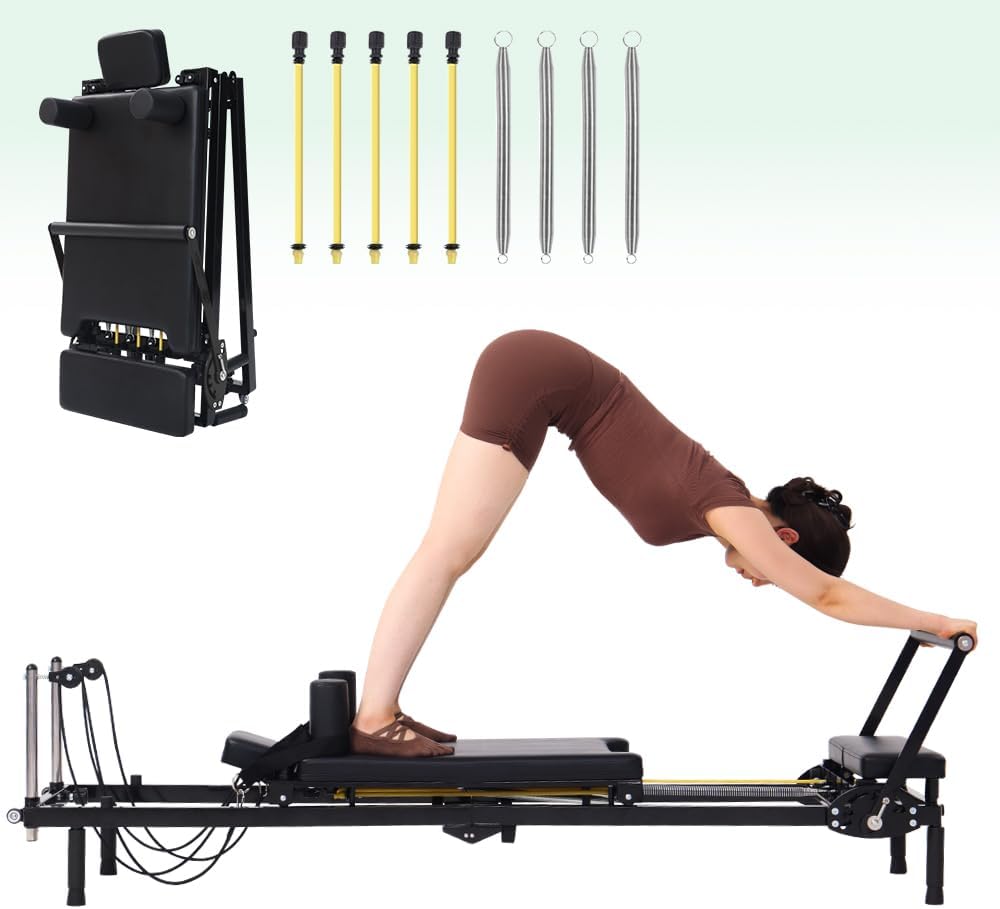 Home Gym Pilates - Mesin Pilates Reformer Lipat, 2-in-1 dengan