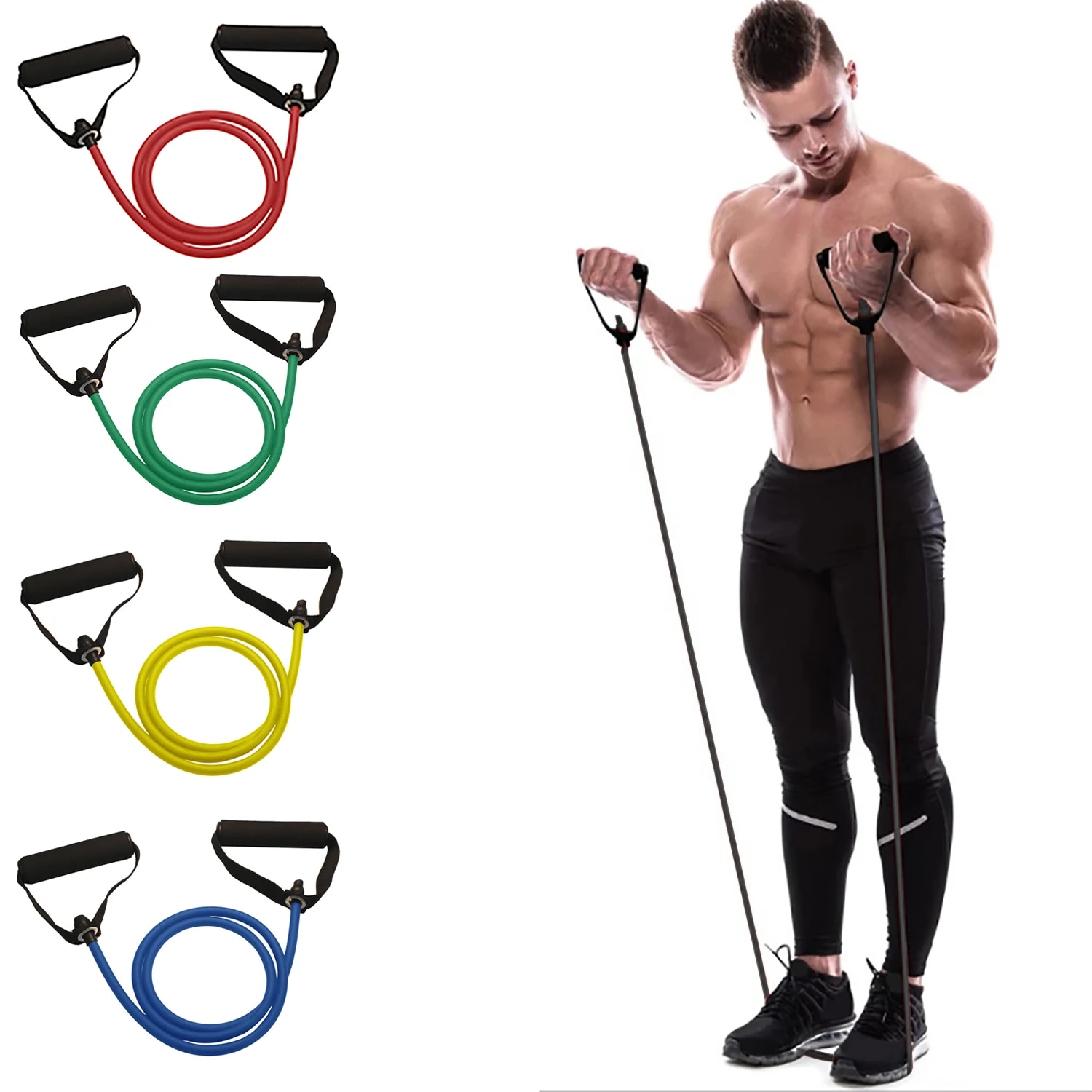 Home Gym Leg Press - Resistance Band Dengan Pegangan, Band Latihan,