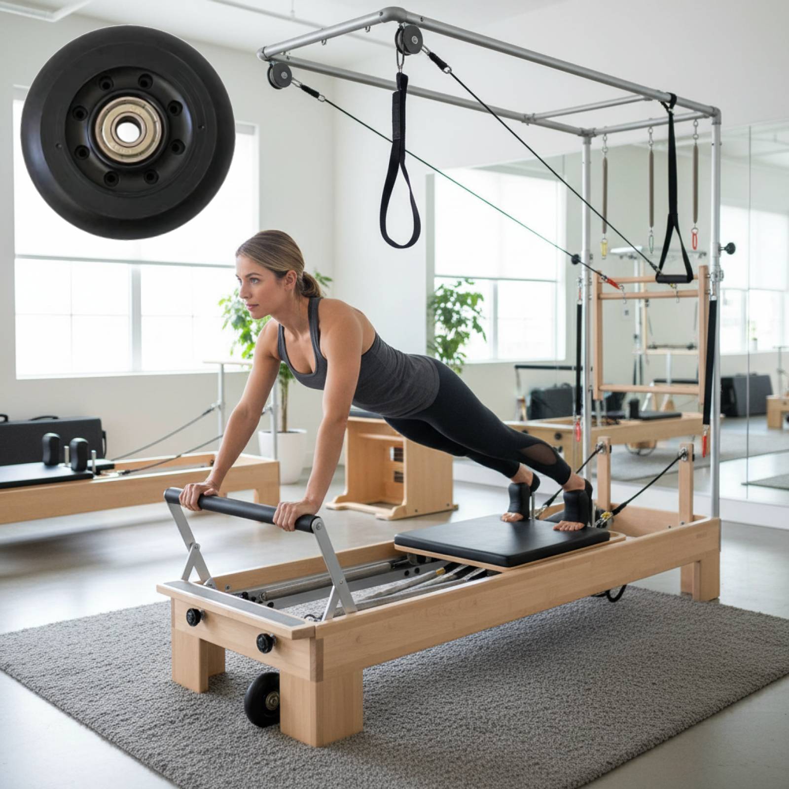 Home Gym Pilates - Roda Reformer Pilates Hitam untuk Wanita,